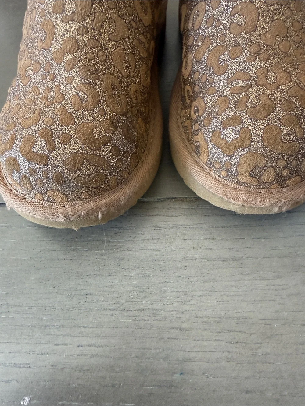 UGG Kids Tan Glitter Leopard Print Shearling Boots